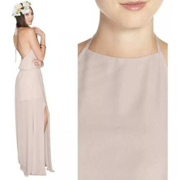 Show ME YOUR MUMU off back HALTER maxi DRESS SMALL BEIGE bridesmaid - Picture 1 of 12